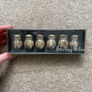 Vintage Set of 6 Sterling Silver Salt Shakers in Original Box Lord Silver Inc